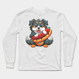 cute dog hugging hotdog Long Sleeve T-Shirt